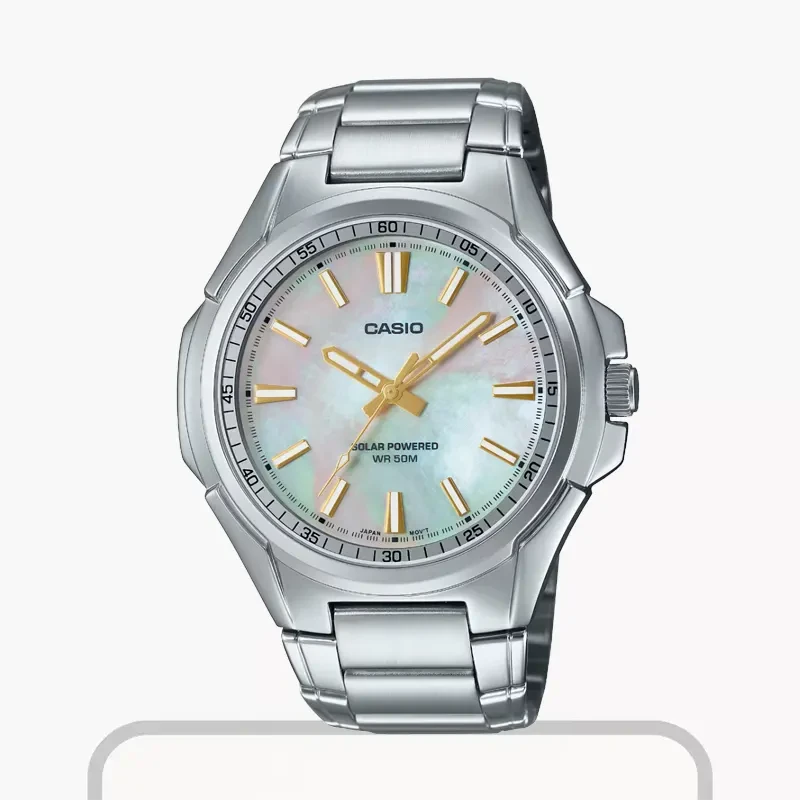 Casio Enticer Solar powered White Marble Men's Watch- MTP-RS100S-7AV